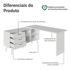 Escrivaninha Em L Mesa Para Computador Gamer 3 Gavetas Branco Lisboa Madesa