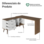 Escrivaninha Em L Mesa Para Computador Gamer 3 Gavetas Branco/Rustic Lisboa Madesa