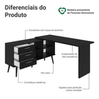 Escrivaninha Em L Mesa Para Computador Gamer 3 Gavetas Preto Lisboa Madesa