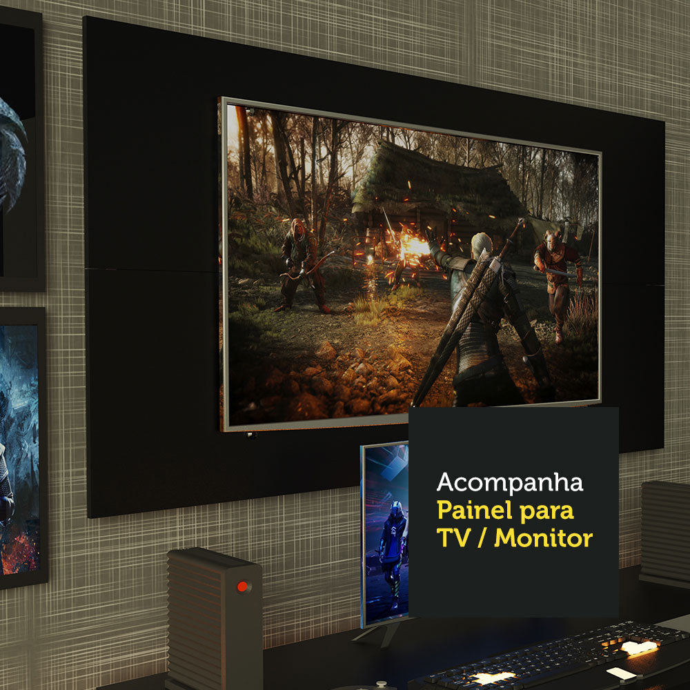 Mesa para Computador Gamer Madesa 9409 e Painel para TV até 50 Polegadas Preto