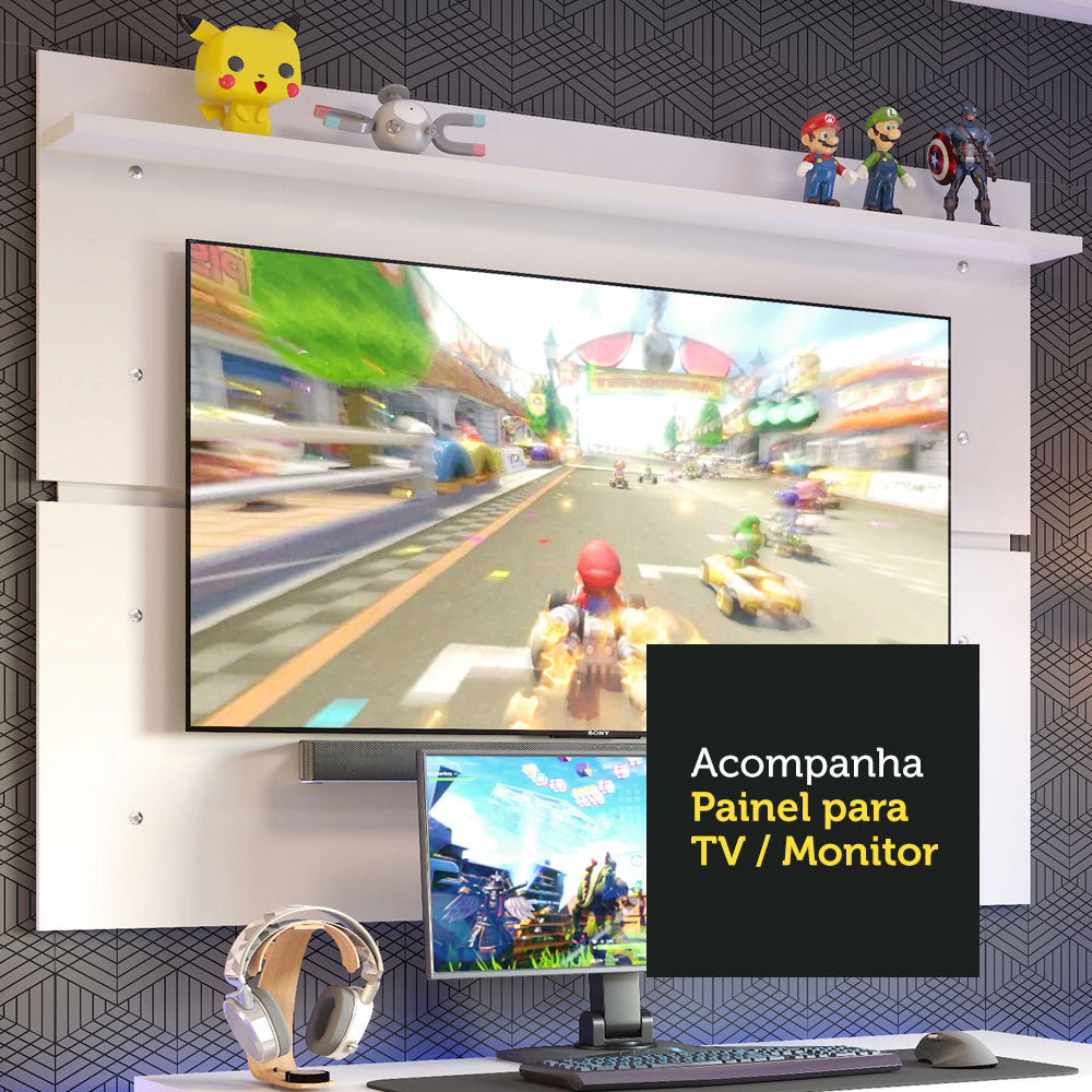 Mesa para Computador Gamer Madesa 9409 e Painel para TV até 65 Polegadas Branco