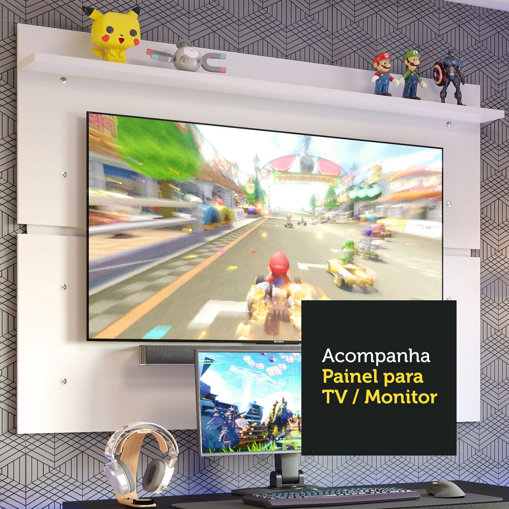 Mesa para Computador Gamer Madesa 9409 e Painel para TV até 65 Polegadas Preto/Branco