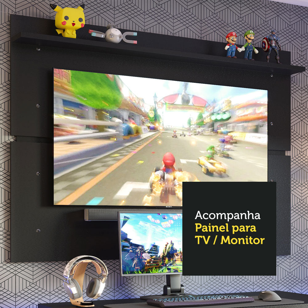 Mesa para Computador Gamer Madesa 9409 e Painel para TV até 65 Polegadas Preto