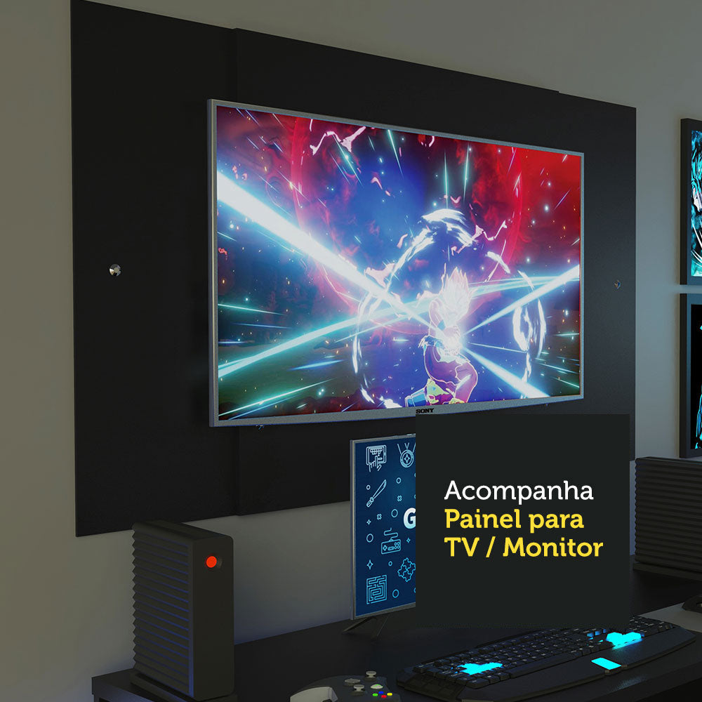 Mesa para Computador Gamer Madesa 9409 e Painel para TV até 58 Polegadas Preto