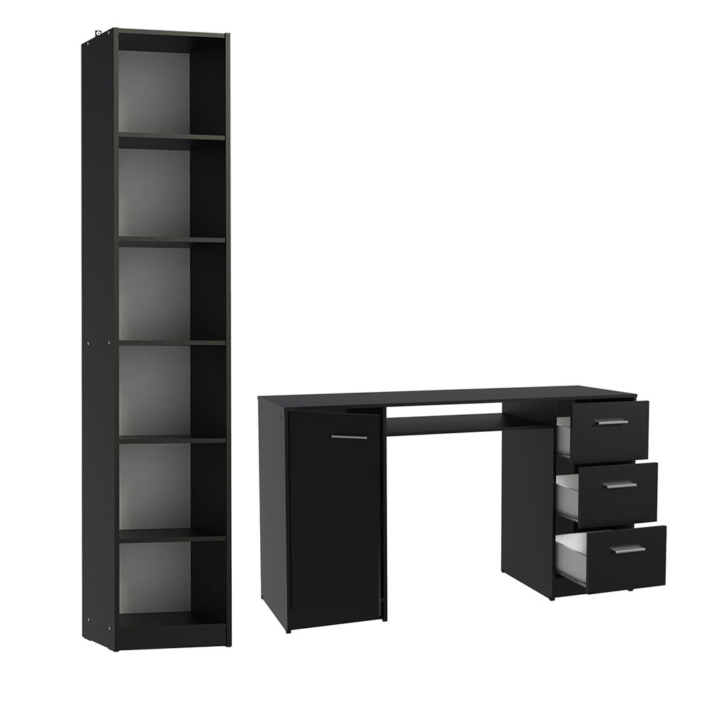 Escrivaninha Madesa Alaska + Estante Livreiro 6906 Preto