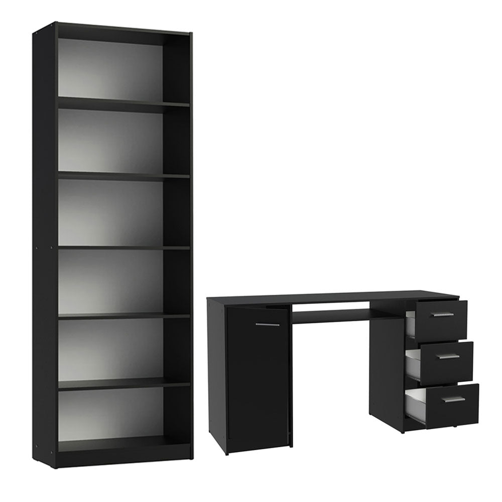 Escrivaninha Madesa Alaska + Estante Livreiro 6908 Preto