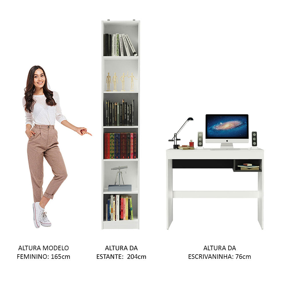 Escrivaninha Madesa Rubi + Estante Livreiro 6906 Branco