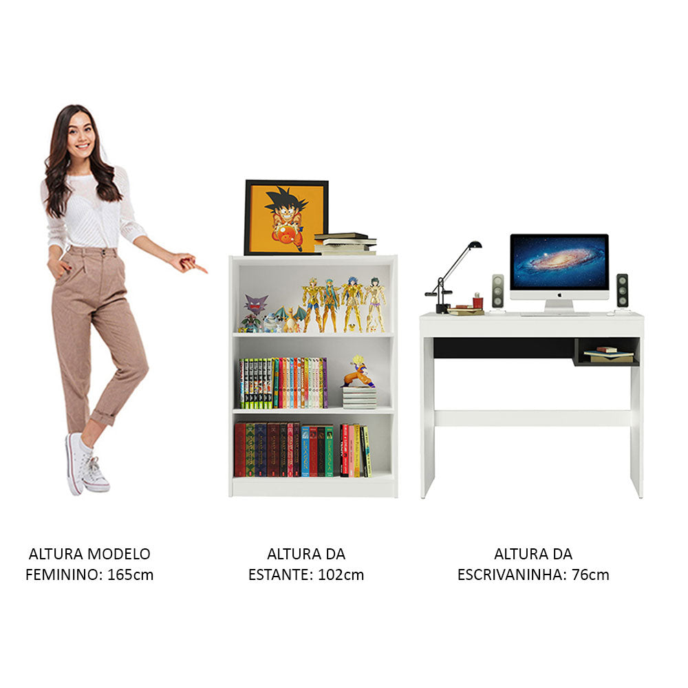 Escrivaninha Madesa Rubi + Estante Livreiro 6907 Branco