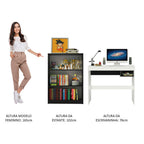 Escrivaninha Madesa Rubi + Estante Livreiro 6907 Branco/Preto