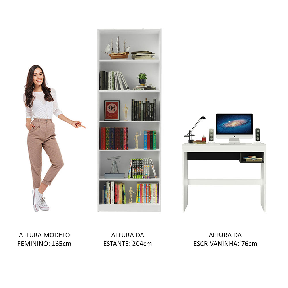 Escrivaninha Madesa Rubi + Estante Livreiro 6908 Branco