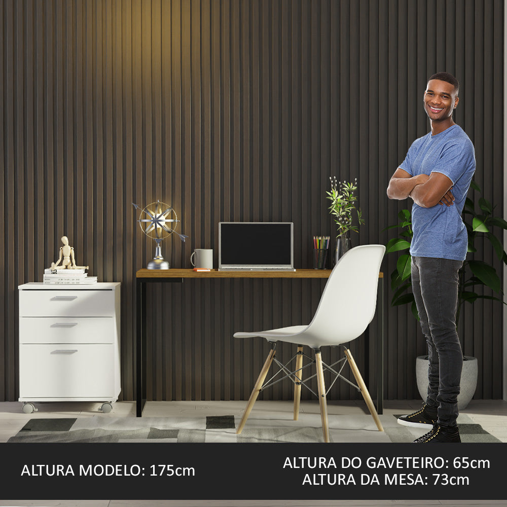 Conjunto Escritório Home Office com Mesa Industrial + Gaveteiro Rustic/Branco Madesa