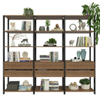 Estante Armário Multiuso para Livros 6 Gavetas 12 prateleiras 210cm Rustic/Preto Madesa