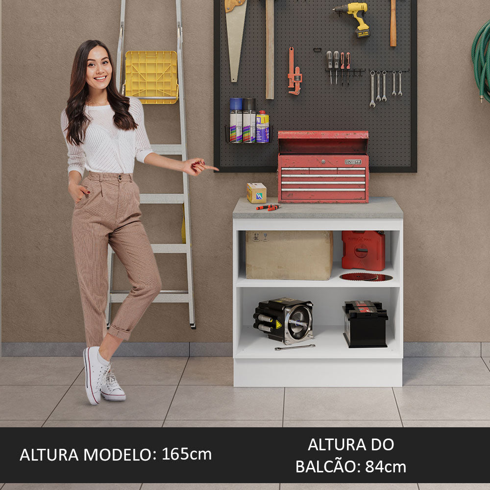 Balcão Multiuso 80cm 2 Portas Branco/Cinza Agata Madesa