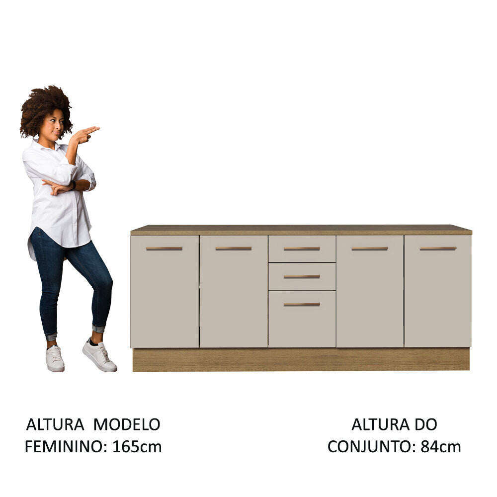 Kit com 2 Balcões Multiuso 4 Portas 3 Gavetas Rustic/Crema Agata Madesa