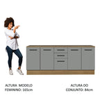 Kit com 2 Balcões Multiuso 4 Portas 3 Gavetas Rustic/Cinza Agata Madesa