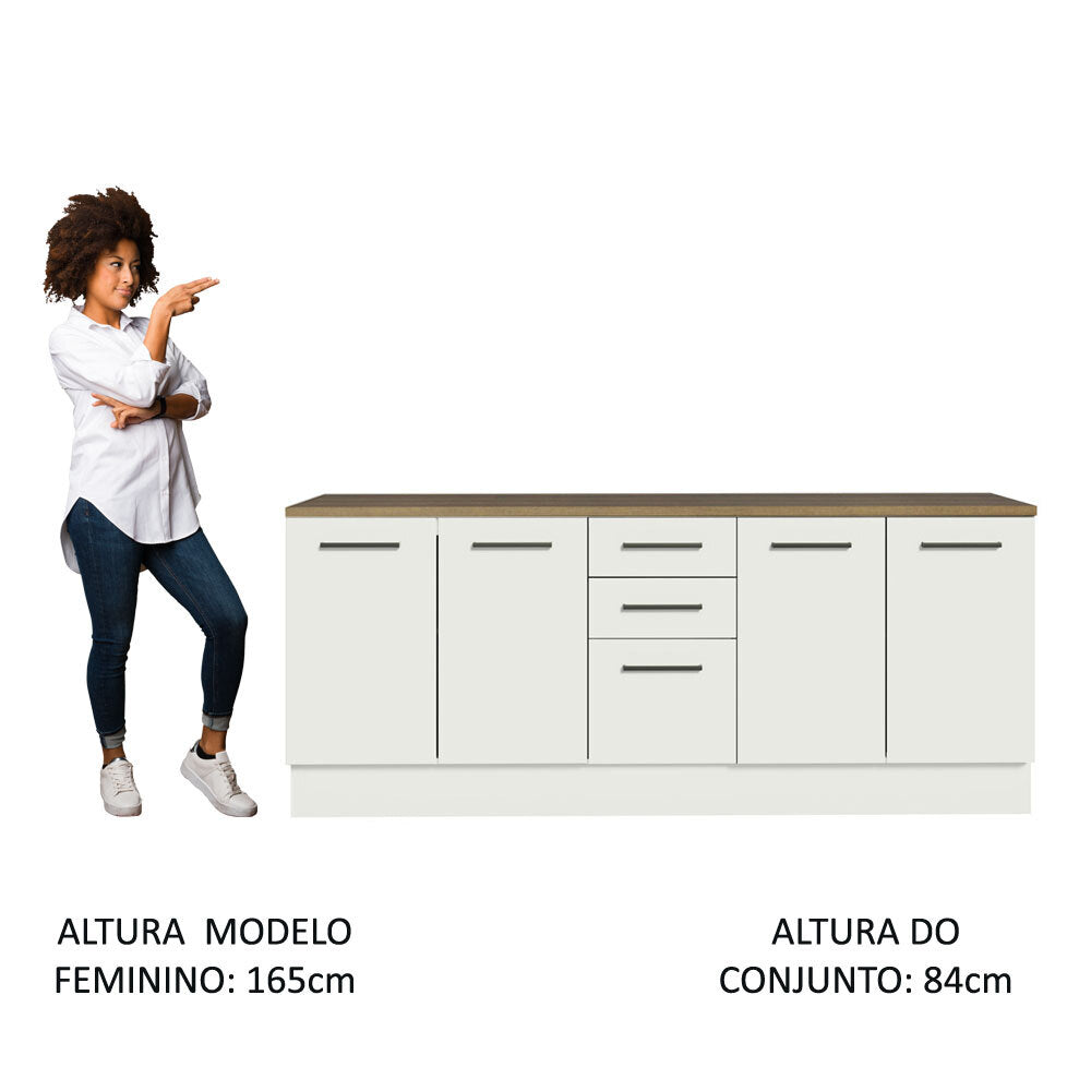 Kit com 2 Balcões Multiuso 4 Portas 3 Gavetas Branco/Rustic Agata Madesa