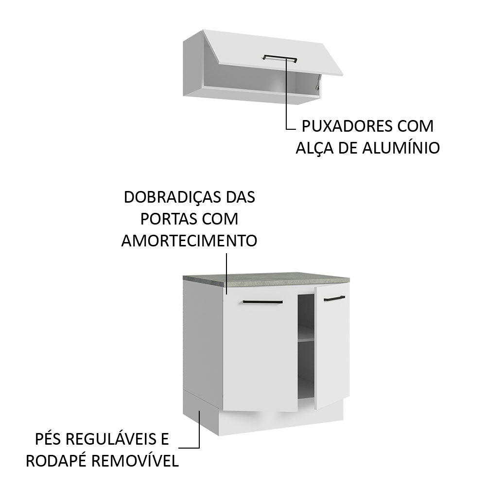 Kit com Balcão e Armário Aéreo Multiuso 80cm Branco Agata Madesa