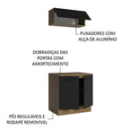 Kit com Balcão e Armário Aéreo Multiuso 80cm Rustic/Preto Agata Madesa