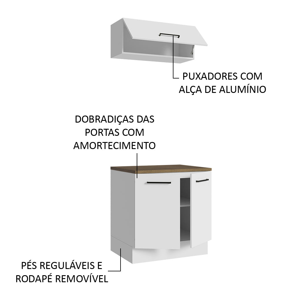 Kit com Balcão e Armário Aéreo Multiuso 80cm Branco/Rustic Agata Madesa