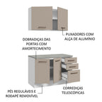 Kit com Balcão e Armário Aéreo Multiuso 120cm Branco/Crema Agata Madesa