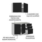 Kit com Balcão e Armário Aéreo Multiuso 120cm Branco/Preto Agata Madesa