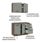 Kit com Balcão e Armário Aéreo Multiuso 120cm Rustic/Cinza Agata Madesa