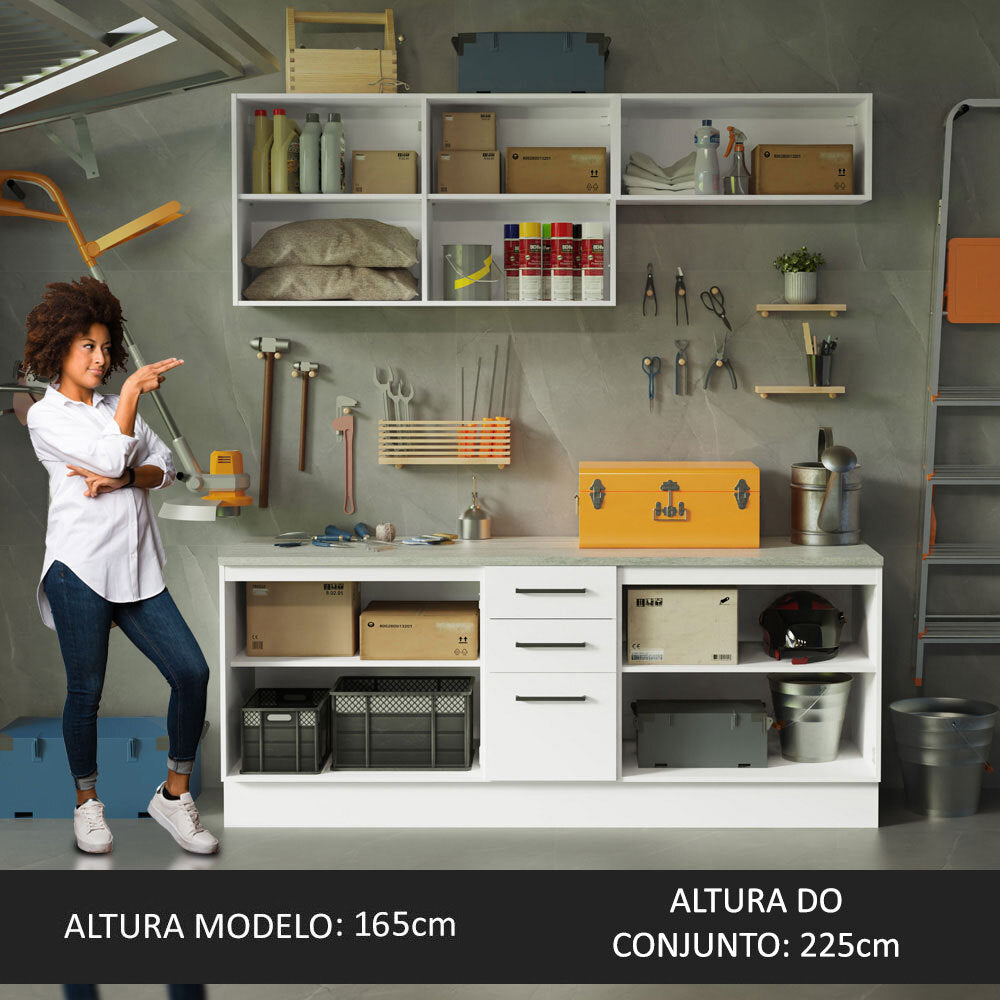 Kit com 2 Balcões e 2 Armários Aéreos Multiuso 200cm Branco Agata Madesa