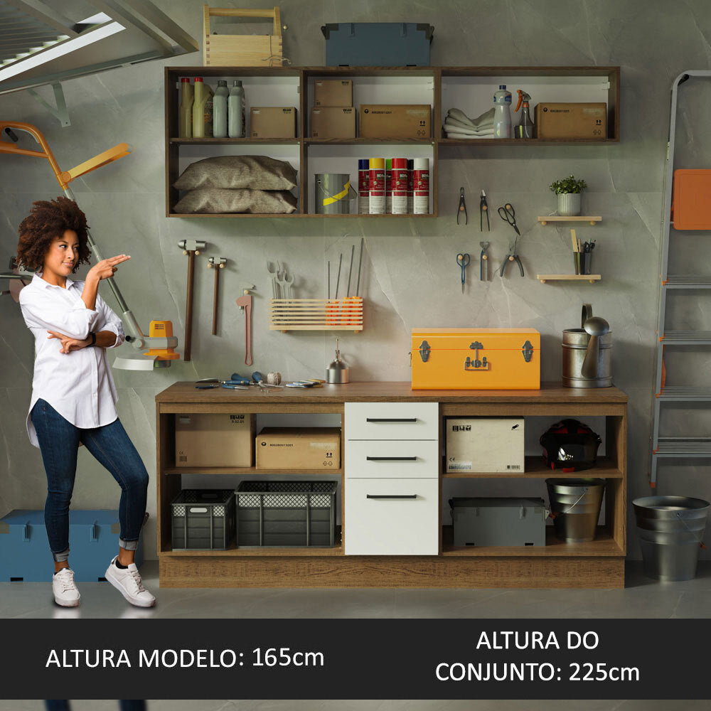 Kit com 2 Balcões e 2 Armários Aéreos Multiuso 200cm Rustic/Branco Agata Madesa