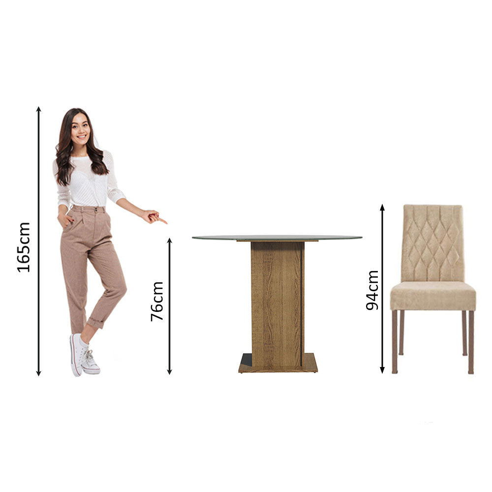 Conjunto Sala de Jantar Madesa Iris Mesa Tampo de Vidro Redondo com 4 Cadeiras Rustic/Imperial
