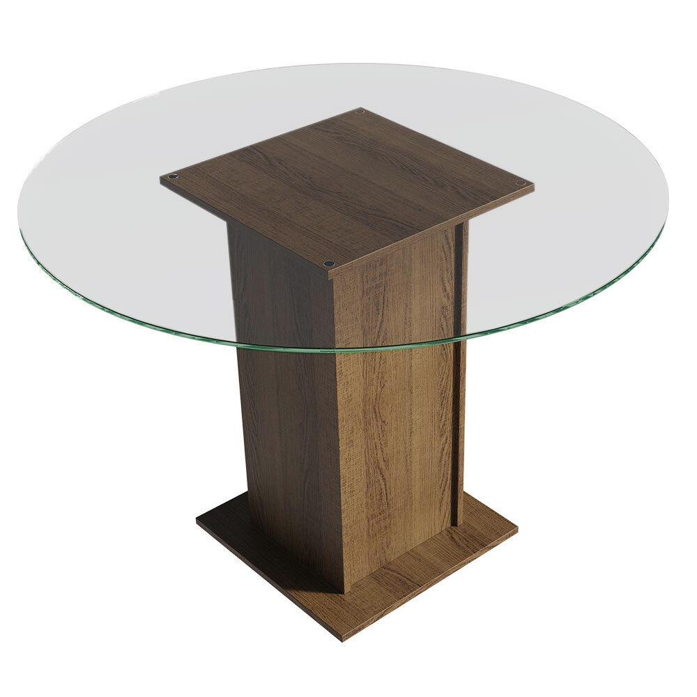 Conjunto Sala de Jantar Mesa Tampo de Vidro Redondo 4 Cadeiras Rustic/Oxford Mile Madesa