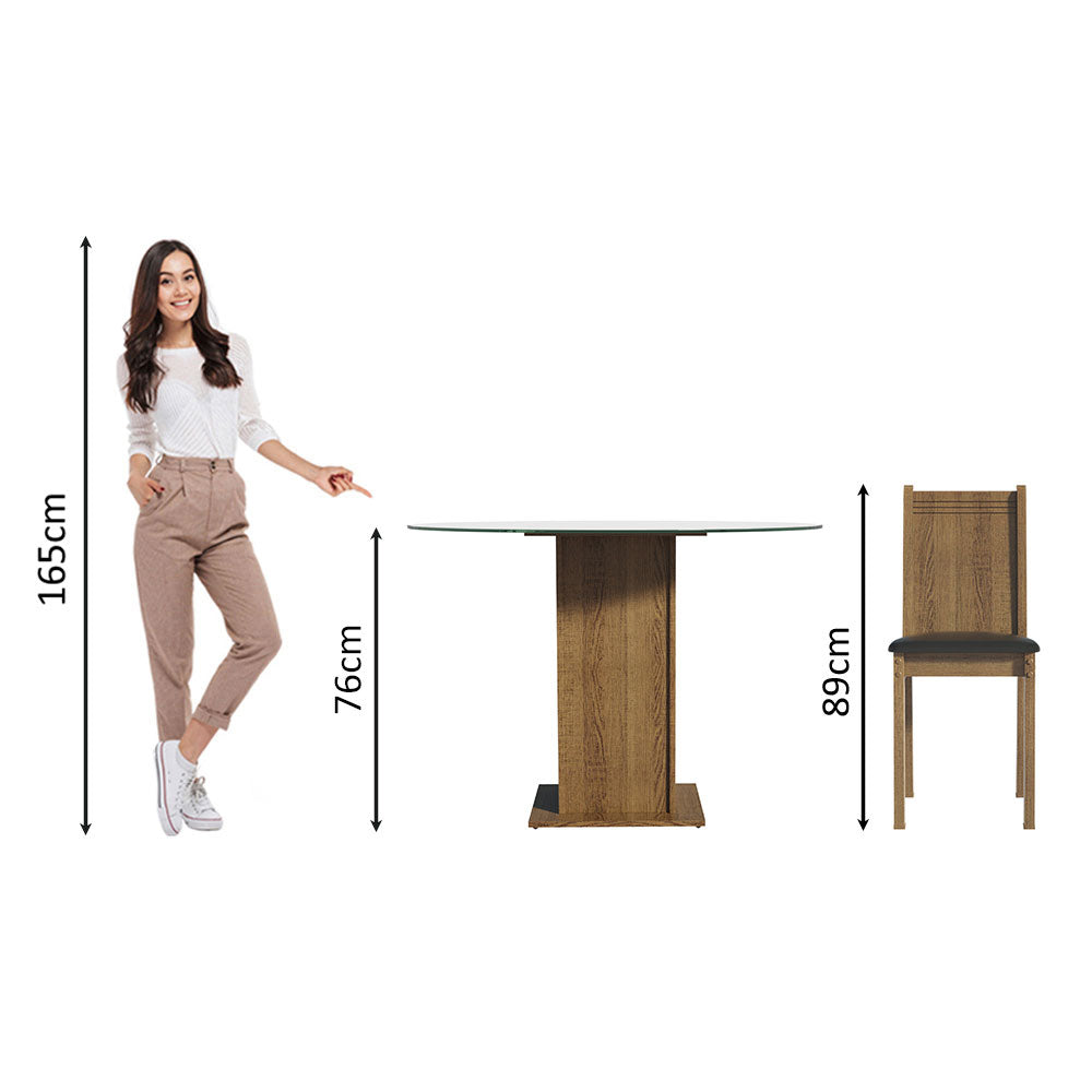 Conjunto Sala de Jantar Madesa Paula Mesa Tampo de Vidro Redondo 4 Cadeiras Rustic/Preto