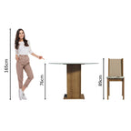 Conjunto Sala de Jantar Madesa Madu Mesa Tampo de Vidro Redondo 4 Cadeiras Rustic/Crema/Hibiscos