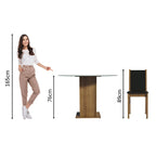 Conjunto Sala de Jantar Madesa Madu Mesa Tampo de Vidro Redondo 4 Cadeiras Rustic/Preto/Preto