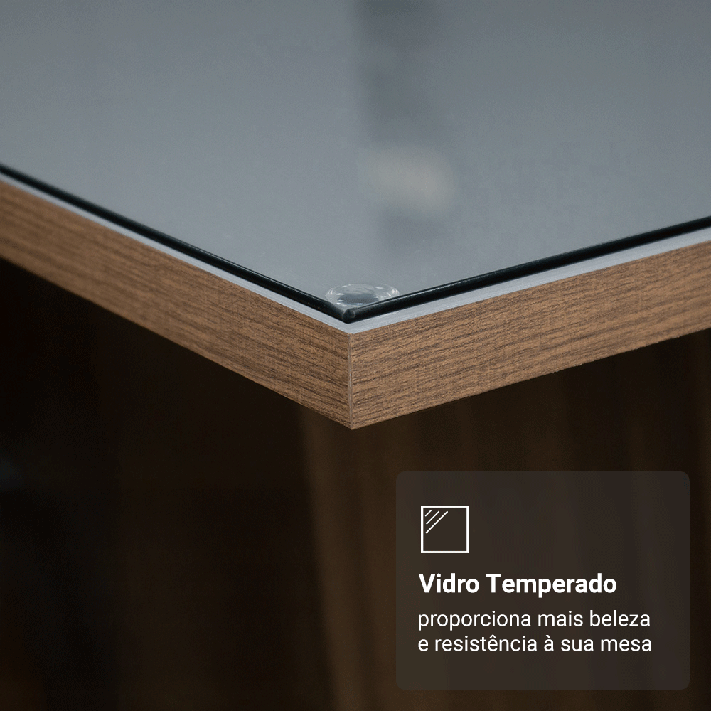 Conjunto Sala de Jantar Mesa Tampo de Vidro 4 Cadeiras Rustic/Cinza/Silver Anne Madesa