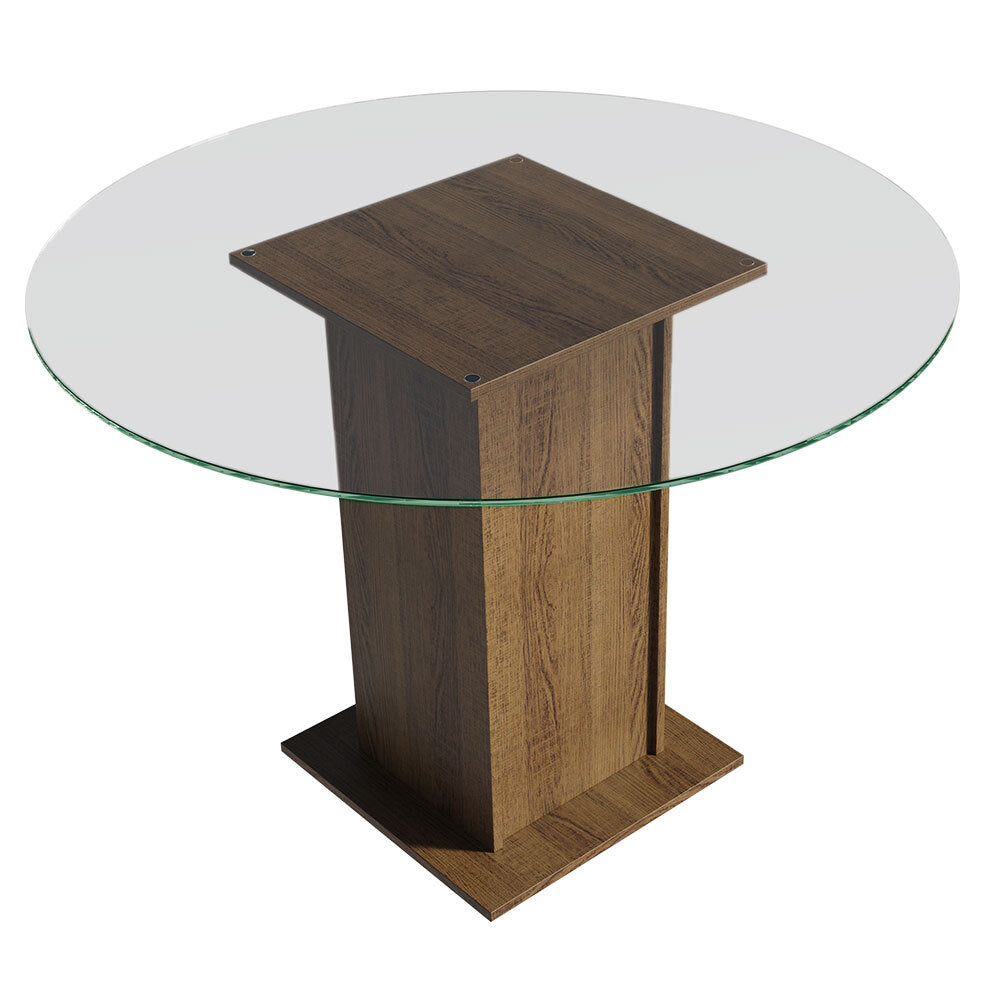 Conjunto Sala de Jantar Mesa Tampo de Vidro Redondo 4 Cadeiras Rustic/Oxford Irene Madesa