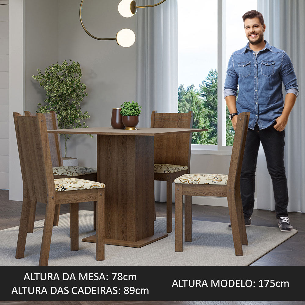 Conjunto Sala de Jantar Mesa Tampo de Madeira 4 Cadeiras Rustic/Crema/Lírio Bege Samara Madesa