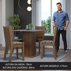 Conjunto Sala de Jantar Mesa Tampo de Madeira 4 Cadeiras Rustic/Cinza/Bege Marrom Samara Madesa