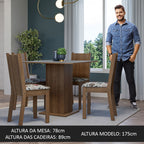 Conjunto Sala de Jantar Mesa Tampo de Madeira 4 Cadeiras Rustic/Cinza/Floral Hibiscos Samara Madesa