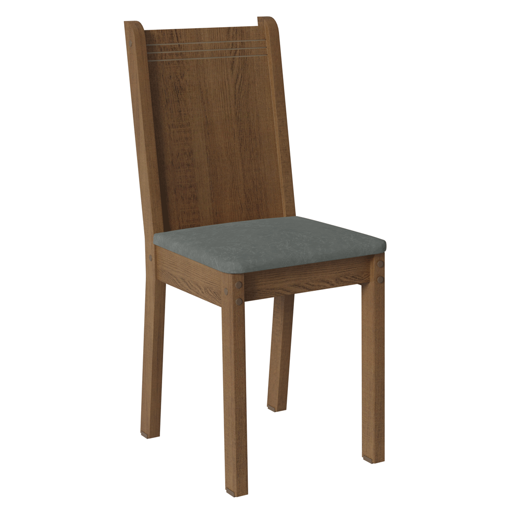Conjunto Sala de Jantar Mesa Tampo de Madeira 4 Cadeiras Rustic/Cinza/Silver Samara Madesa