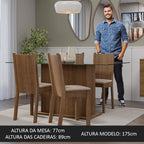 Conjunto Sala de Jantar Mesa Tampo de Vidro 4 Cadeiras Rustic/Sintético Bege Espanha Madesa