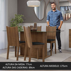 Conjunto Sala de Jantar Mesa Tampo de Vidro 4 Cadeiras Rustic/Preto Espanha Madesa