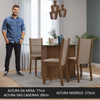 Conjunto Sala de Jantar Mesa Tampo de Vidro 4 Cadeiras Rustic/Crema/Sintético Bege Yara Madesa
