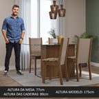 Conjunto Sala de Jantar Mesa Tampo de Vidro 4 Cadeiras Rustic/Crema/Bege Marrom Yara Madesa