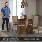 Conjunto Sala de Jantar Mesa Tampo de Vidro 4 Cadeiras Rustic/Crema/Floral Hibiscos Yara Madesa