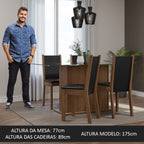 Conjunto Sala de Jantar Mesa Tampo de Vidro 4 Cadeiras Rustic/Preto Yara Madesa