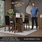 Conjunto Sala de Jantar Mesa Tampo de Madeira 4 Cadeiras Rustic/Crema/Preto Sophie Madesa