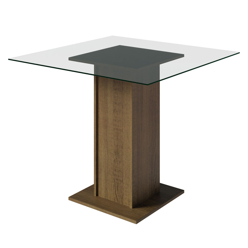 Conjunto Sala de Jantar Mesa Tampo de Vidro 4 Cadeiras Rustic/Silver Noemi Madesa