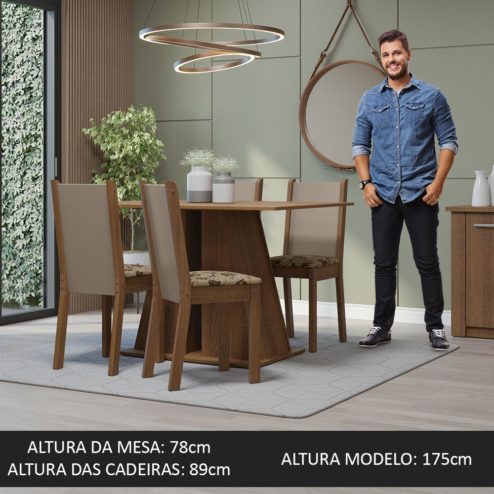 Conjunto Sala de Jantar Mesa Tampo de Madeira 4 Cadeiras Rustic/Bege Marrom Sophie Madesa