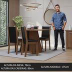 Conjunto Sala de Jantar Mesa Tampo de Madeira 4 Cadeiras Rustic/Preto Sophie Madesa