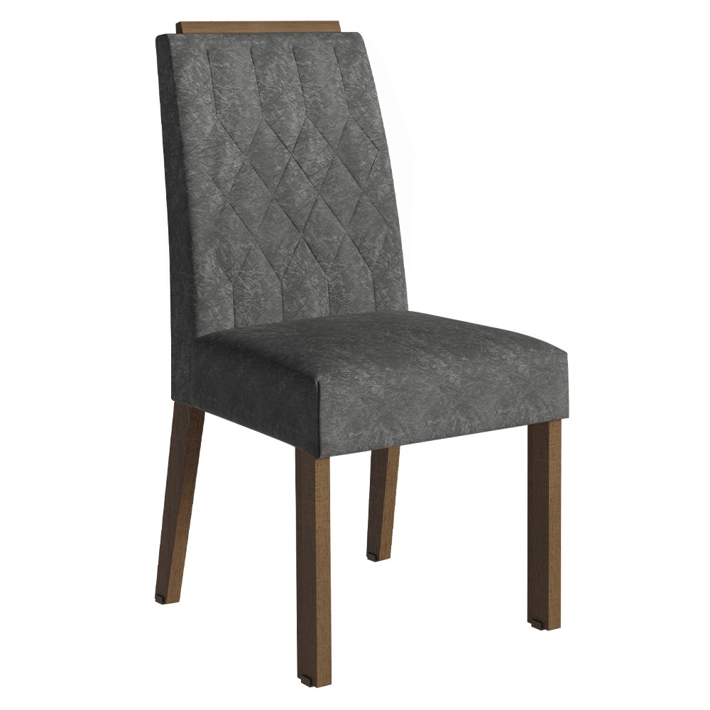 Conjunto Sala de Jantar Mesa Tampo de Vidro 4 Cadeiras Rustic/Cinza/Silver Porto Madesa